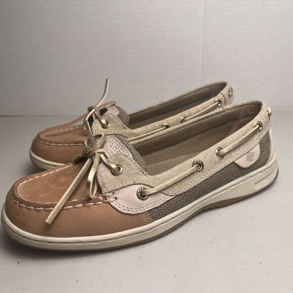 Sperry Top Sider Angelfish Boat Shoe Linen & Gold Size 7.5 Slip on Loafer EUC - Picture 12 of 15